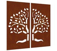 vidaXL Garden Wall Decoration Wall Art Decors 2 pcs Corten Steel Tree Design