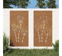 vidaXL Garden Wall Decorations, Corten Steel Flower Design, 2 pcs, Rusty Finish, Weather-resistant
