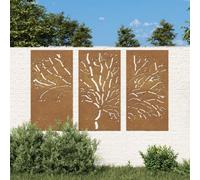 vidaXL Garden Wall Decorations 3 pcs, Wall Art for Patio, Hanging Ornament with Mounting Holes, Outdoor Decoration, Corten Steel Tree Design