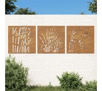 vidaXL Garden Wall Decorations 3 Pcs 55X55cm Corten Steel Grass Design, Brown