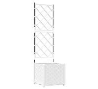 vidaXL garden white polypropylene plant stand 40x143cm - indoor/outdoor square flower holder with matte finish and trellis