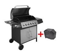Gas Barbecue Grill Black & Silver 133x58x108cm SPCC Stainless Steel 6+1 Burners