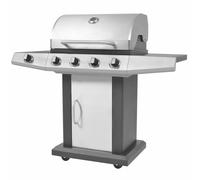 Burner Gas Grill with Wheel Silver Steel with Metal Hose Outdoor Garden vidaXL