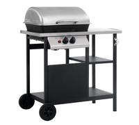 vidaXL Gas BBQ Freestanding Grill with 3-layer Side Table Black and Silver