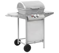 vidaXL Gas BBQ Grill with 2 Cooking Zones Silver Stainless Steel Barbecue