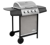 vidaXL Gas BBQ Grill with 4 Burners Stylish Functional Sturdy Castors Backyard Outdoor Natural Gas Side Burner Cooking Barbecue Black and Silver