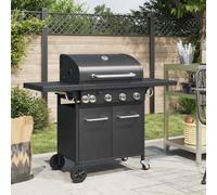 vidaXL Gas BBQ Grill with 5 Burners Black Powder-coated Steel NEW