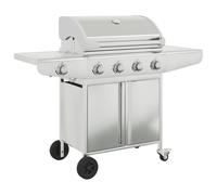 vidaXL Gas BBQ Grill with 5 Burners Gas Barbecue Grill Silver Stainless Steel