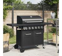 Gas BBQ Grill with 7 Burners Black Powder-coated Steel