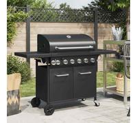 vidaXL Gas BBQ Grill with 7 Burners Black Powder-coated Steel UK
