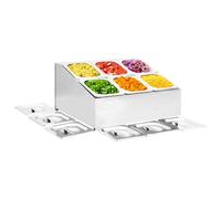 vidaXL Stainless Steel Gastronorm Pan Holder with 6 GN 1/6 Containers and Lids - Double Row Container Holder for Storage and Serving