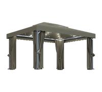 vidaXL Gazebo with Curtain and LED String Lights 4x3 m Taupe Outdoor Sunshade