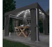vidaXL Gazebo with Curtain&LED String Lights 3x3 m Anthracite Outdoor Sunshade