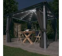 vidaXL Gazebo with Curtain&LED String Lights 3x3 m Anthracite Aluminium