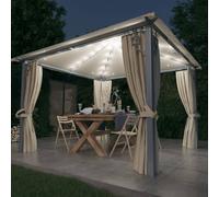 vidaXL Gazebo with Curtain&LED String Lights 300x300 cm Cream Aluminium Tent
