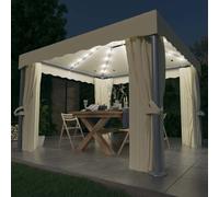 vidaXL Gazebo with Curtain&LED String Lights 3x3 m Cream White Garden Marquee