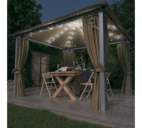 vidaXL Gazebo with Curtain&LED String Lights 300x300 cm Taupe Aluminium Tent