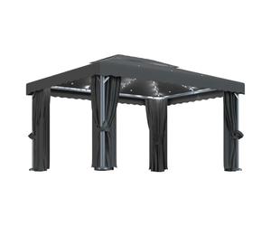 vidaXL Gazebo with Curtain&LED String Lights 4x3 m Anthracite Outdoor Sunshade