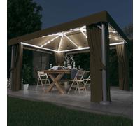 vidaXL Gazebo with Curtain&LED String Lights 4x3 m Taupe