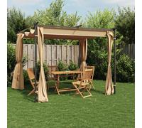Gazebo 3x3x2.3m Taupe Steel Frame Polyester Canopy with 3 Side Curtains Anti-UV