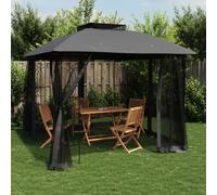 vidaXL Gazebo with Double Roof and Mesh Walls Anthracite 2.94x2.94 m Steel