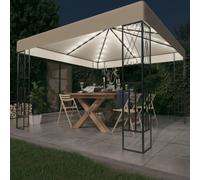 vidaXL Gazebo with LED String Lights 3x3 m Cream Fabric Outdoor Sunshade
