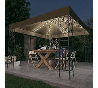 vidaXL Gazebo with LED String Lights 3x3 m Taupe 180 g/m² Outdoor Sunshade Tent