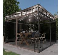 vidaXL Gazebo with Mosquito Net and LED String Lights 3x3x2.73m Taupe 180 g/m²