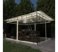 vidaXL Gazebo with Mosquito Net&LED String Lights 4x3x2.73 m Cream