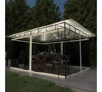 vidaXL Gazebo with Mosquito Net&LED String Lights 4x3x2.73 m Cream NEW