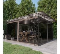 vidaXL Gazebo with Mosquito Net&LED String Lights 4x3x2.73 m Taupe