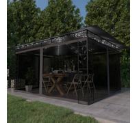 vidaXL Gazebo with Mosquito Net & LED String Lights 4x3x2.73 m Anthracite