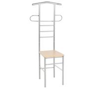 vidaXL Set of 2 Gentleman's Valet Chairs | Metal Frame, Engineered Wood Seat | Light Brown and Silver Grey | Bedroom Furniture