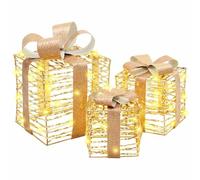 vidaXL Gift Box with 60 LEDs 3 pcs Warm white 20 x 20 x 20 cm PET, Modern Living Room, Christmas Decoration, Indoor Holiday Festivity, USB-Powered Tabletop Light, Festive LED Accent