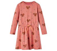 vidaXL Girls' Old Rose Dress with Squirrels Print, Long-Sleeved, Round Neckline, Cotton Elastane Material, Size 140 for 9-10 Years