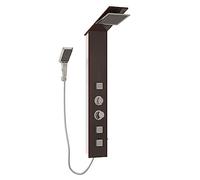 vidaXL Glass Brown Shower Panel System with Wood Grain Design - Rainfall, Massage Jets, Handheld Shower