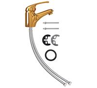 vidaXL Gold Basin Mixer Tap - 13x10 cm, Solid Zinc with Stainless-Steel Accessories, Lasting Ceramic Disc Cartridge, Easy Install Faucet for Kitchen/Bathrooms