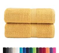 vidaXL Gold Bath Towels - 100% Cotton, Absorbent, Soft, 30x50 cm, OEKO-TEX Certified (2 pcs) - Guest Towels with Hanging Loop, Machine Washable