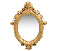 vidaXL Gold Wall Mirror in Classic Castle-Style Design, Constructed with Durable Polyurethane and Glass - Oval Wall-Mounted Mirror for Dressing Room/Bedroom/Living Room, 56x76 cm