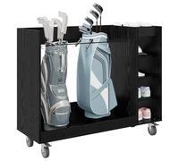 vidaXL Golf Cabinet with Wheel Plain Black Oak Look 120 x 45 x 98 cm Spacious Golf Cabinet Modern Style Practical Shelf Cool Indoor Furniture Ideal for Garage