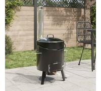 vidaXL Goulash Cannon with Chimney and Lid Black Enamelled Steel