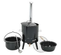 vidaXL Goulash Cannon with Chimney and Lid Black Enamelled Steel