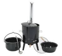 vidaXL Outdoor Grill Enamelled Steel - Goulash Cannon with Chimney/Lid, Versatile Cooking for Garden Parties, Camping, 14.3L Pot Capacity, Easy Clean Ash, Portable