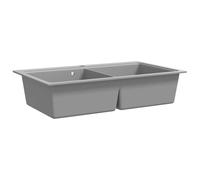 Overmount Kitchen Sink Double Basin Plumbing Kit Granite Grey 860 x 510 mm