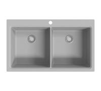 Overmount Kitchen Sink Double Basin Plumbing Kit Granite Grey 860 x 510 mm