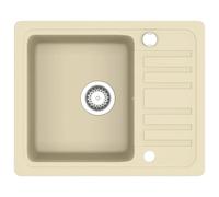 vidaXL Granite Kitchen Sink, Easy-to-Assemble, Single Basin, Extra-Deep, Reversible, Beige, Includes Basket Strainer, Heat, Scratch, Impact