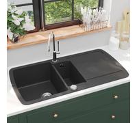 vidaXL Granite Kitchen Sink Double Basin Black