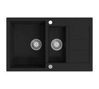 vidaXL Granite Kitchen Sink Double Basin Black