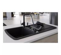 vidaXL Granite Kitchen Sink Double Basin Black Overmount with Basket Strainer