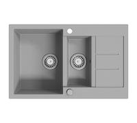 vidaXL Granite Kitchen Sink Double Basin - Durable, Scratch & Stain, Reversible Design - Grey